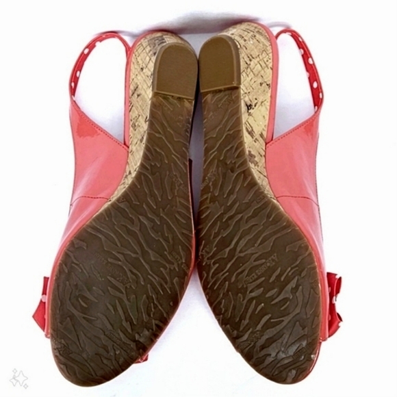 Anne Klein Wwns Beverley Red Patent Leather White Polka Dot Bow Wedge Sandals 8 - Picture 9 of 12